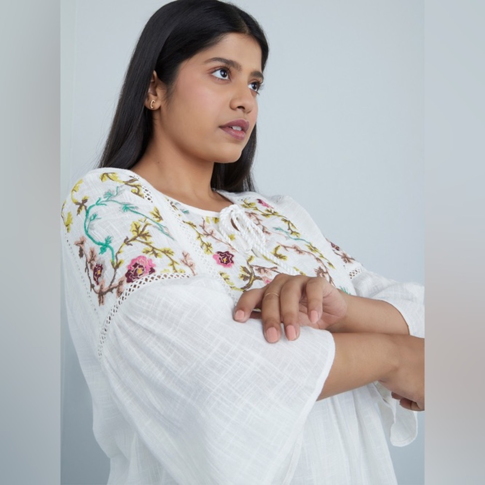 Gia Curves Floral Embroidered Boho Tops - Picture 1 of 9